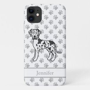 Harlequin Great Dane Cute Cartoon Dog & Name Case-Mate iPhone Case