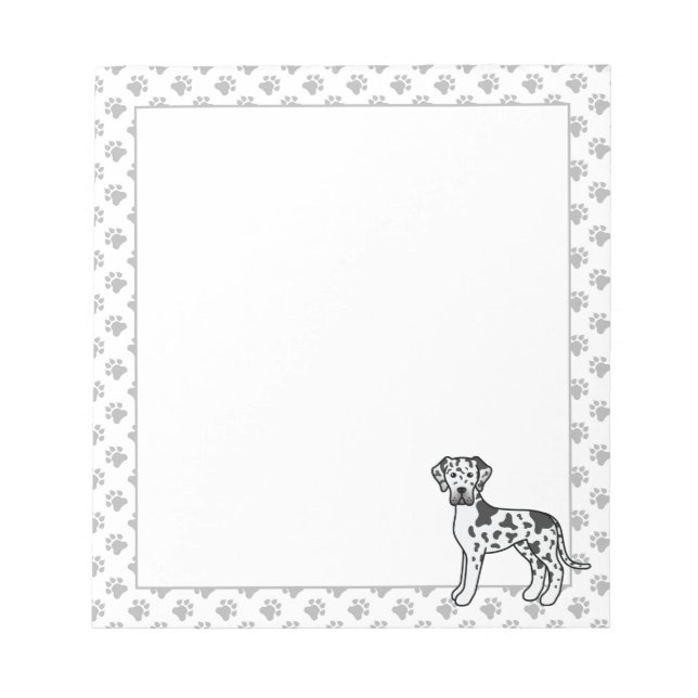Harlequin Great Dane Cute Cartoon Dog Notepad (Front)