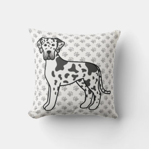 Harlequin Great Dane Cute Cartoon Dog & Paws Cushion