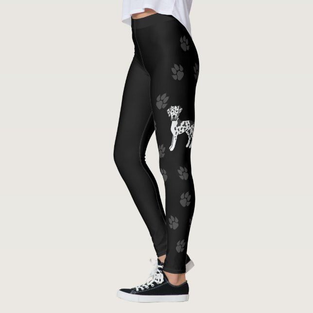 Harlequin Great Dane Cute Cartoon Dog & Paws Leggings (Left)