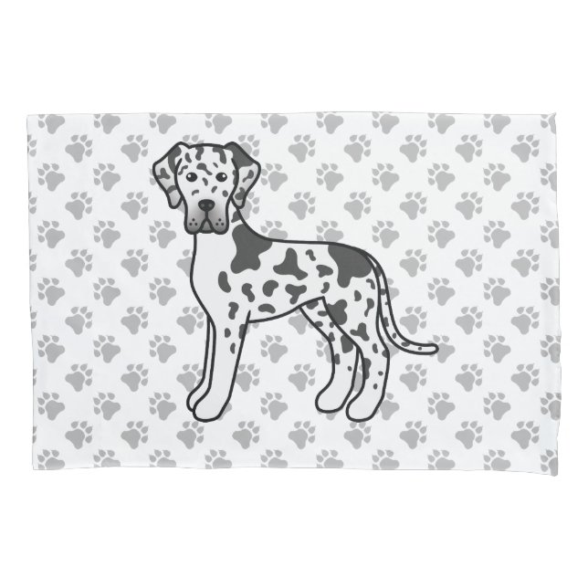Harlequin Great Dane Cute Cartoon Dog & Paws Pillowcase (Front)