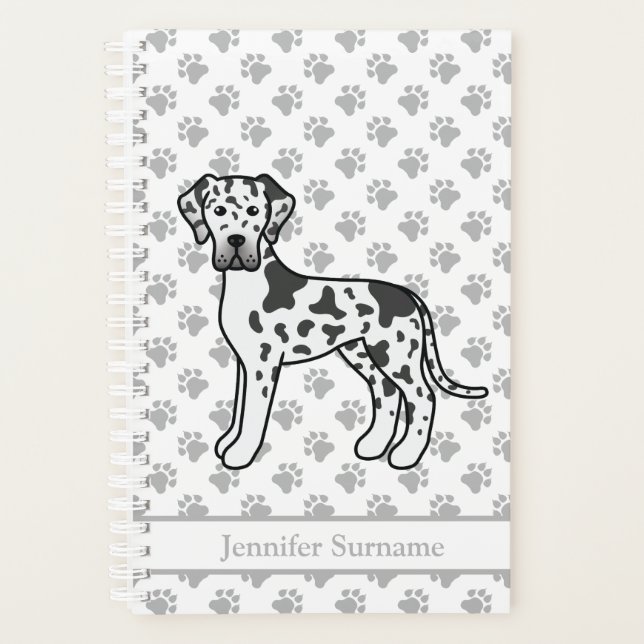 Harlequin Great Dane Cute Cartoon Dog & Text Planner (Front)