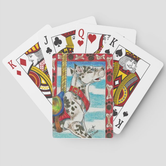 Harlequin Great Dane Dog Carousel Art Playing Cards (Back)