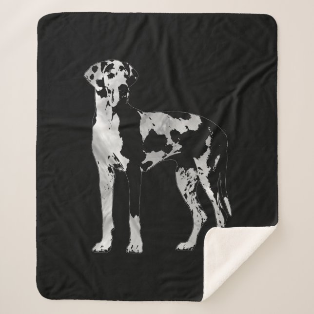 Harlequin Great Dane  -pearl and silver Sherpa Blanket (Front)