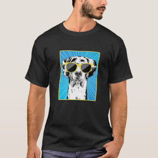 Harlequin Great Dane Portrait Pop Art Dog With Sun T-Shirt