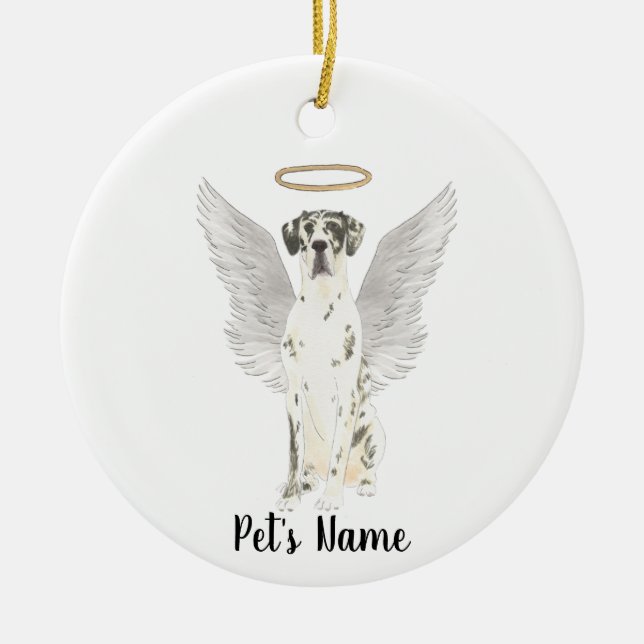 Harlequin Great Dane Sympathy Memorial Ceramic Tree Decoration (Front)