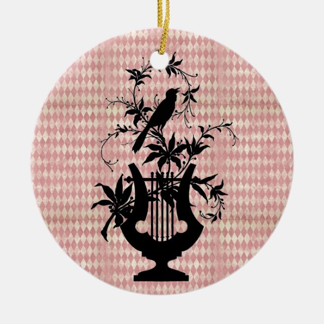 Harlequin Harp Bird Silhouette Ornament (Front)