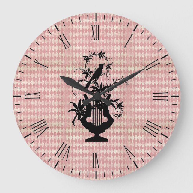 Harlequin Harp Bird Silhouette Wall Clock (Front)