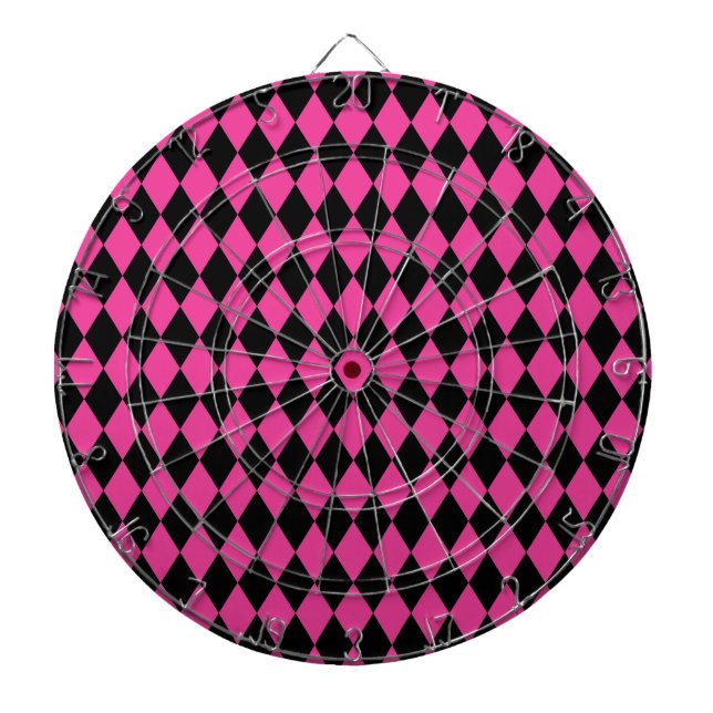 Harlequin Hot Pink and Black Dartboard (Front)