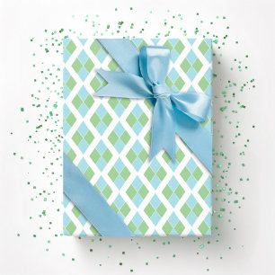 Harlequin Lattice in Green and Aqua Wrapping Paper