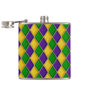 Harlequin Mardi Gras Hip Flask