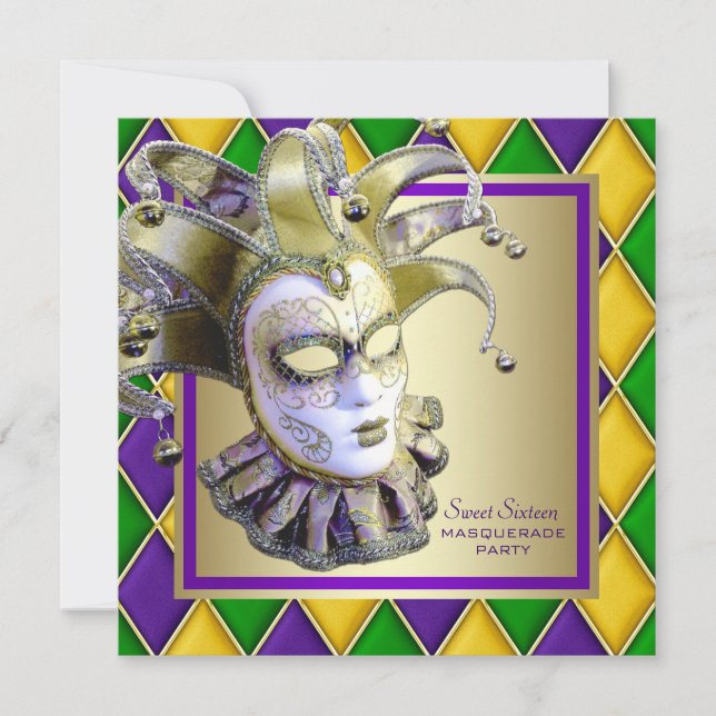 Harlequin Mardi Gras Masquerade Party Invitation (Front)