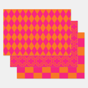 Harlequin Moroccan Check DIY Colors Orng Ras Pink Wrapping Paper Sheet