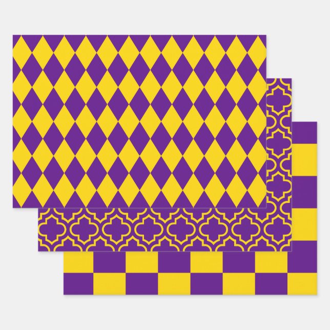 Harlequin Moroccan Chequered DIY Colours Purple Go Wrapping Paper Sheet (Set)
