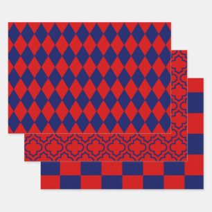 Harlequin Moroccan Chequered DIY Colours Red Blue Wrapping Paper Sheet