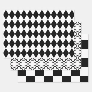 Harlequin Moroccan Chequered DIY Colours White Bla Wrapping Paper Sheet