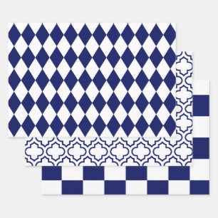 Harlequin Moroccan Chequered DIY Colours White Blu Wrapping Paper Sheet