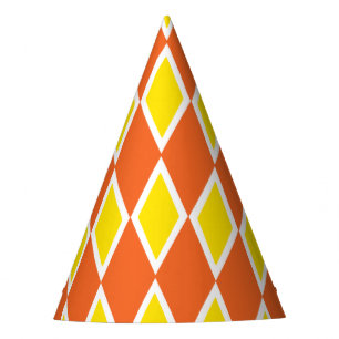 Harlequin Orange and Yellow Party Hat