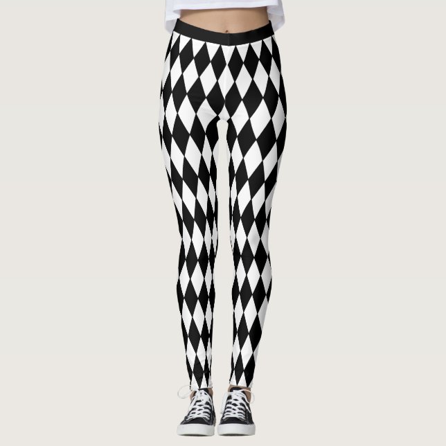 Harlequin Pattern Black and White Leggings (Front)