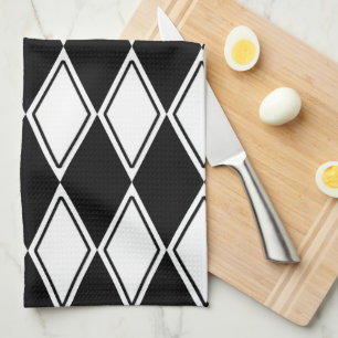 Harlequin Pattern Black and White Tea Towel
