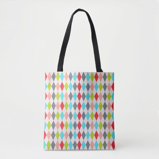 Harlequin Pattern Diamond & Polka Dot Multi-Colour Tote Bag (Front)