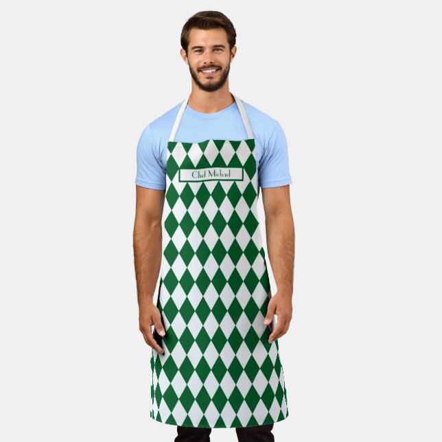 Harlequin Pattern DIY Colours Green White SV Apron (Worn)