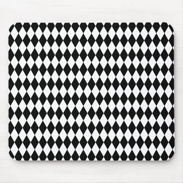 Harlequin pattern, elegant black and white design mouse pad (Front)