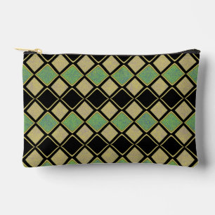 Harlequin Pattern in Gold, Green, and Black Accessory Pouch