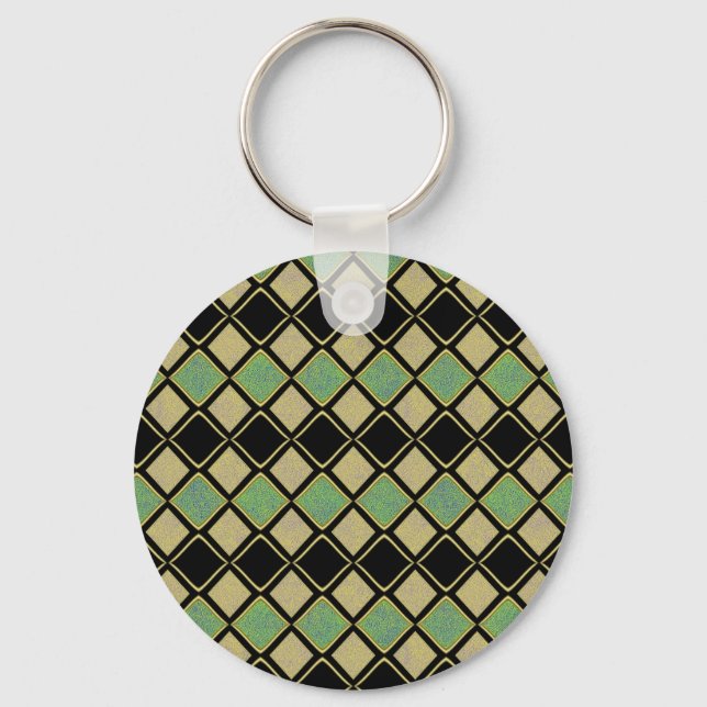 Harlequin Pattern in Gold, Green, and Black  Key Ring (Front)