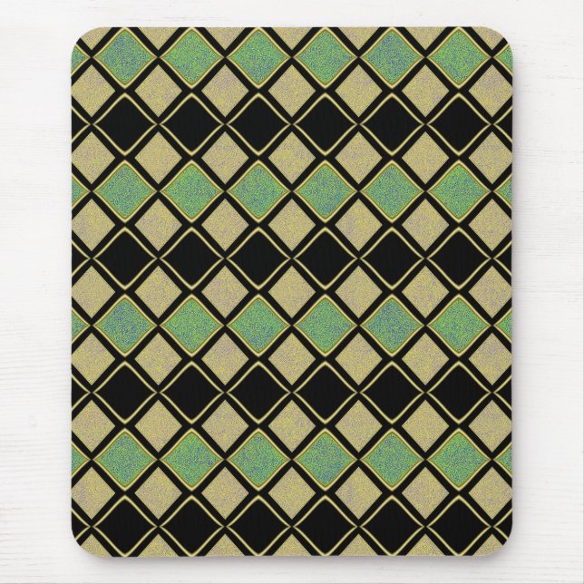 Harlequin Pattern in Gold, Green, and Black  Mouse Pad (Front)