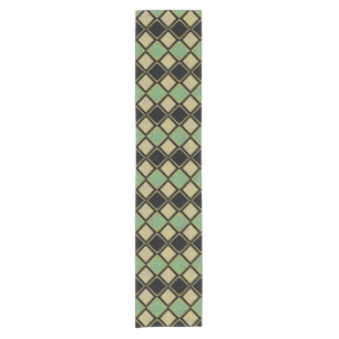 Harlequin Pattern in Gold, Green, and Black Short Table Runner
