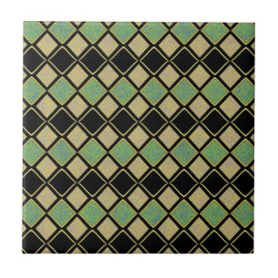 Harlequin Pattern in Gold, Green, and Black Tile