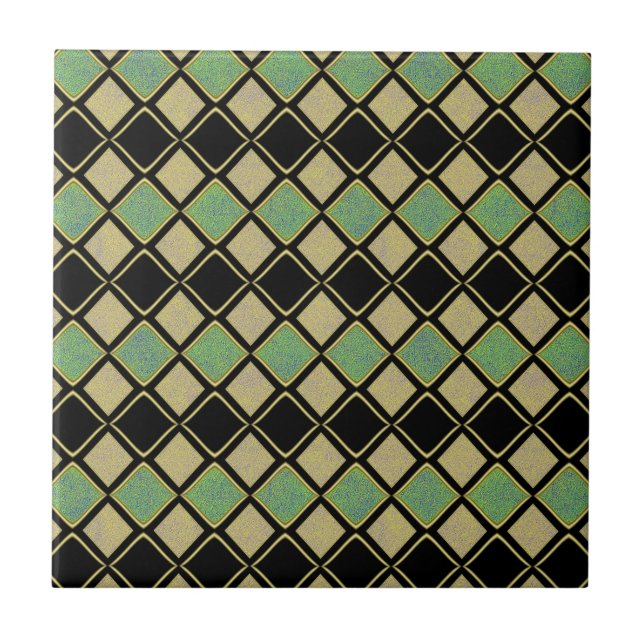Harlequin Pattern in Gold, Green, and Black  Tile (Front)
