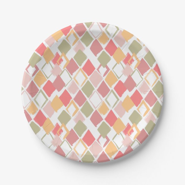 Harlequin pattern in popsicles summer colours  paper plate (Front)