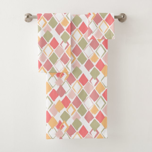 Harlequin pattern popsicles summer colours diamond bath towel set (Insitu)