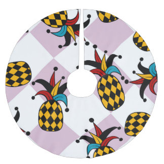 Harlequin Pineapple: Stylised Doodle Vintage Brushed Polyester Tree Skirt