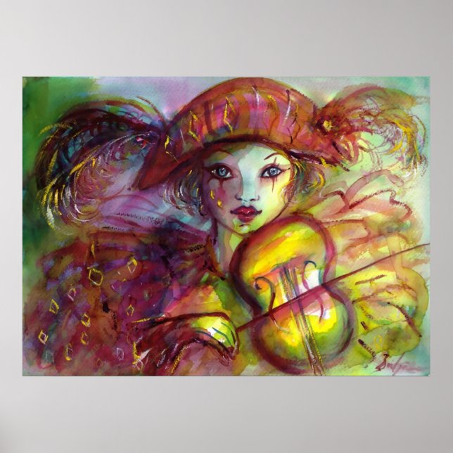 HARLEQUIN PLAYING VIOLIN / Venetian Carnival Poster (Front)