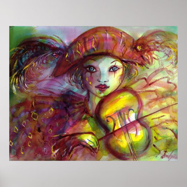 HARLEQUIN PLAYING VIOLIN / Venetian Carnival Poster (Front)