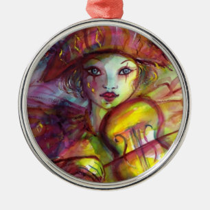 HARLEQUIN PLAYING VIOLIN Venetian Masquerade Metal Tree Decoration