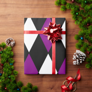 harlequin purple black and white clown circus wrapping paper