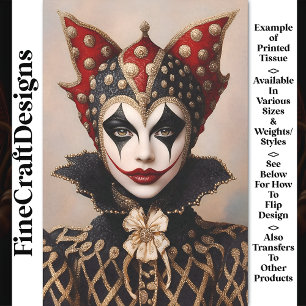 Harlequin Red, Gold And White Face BT9 Decoupage Tissue Paper