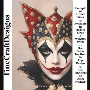 Harlequin Red, Gold And White Face BU1 Decoupage Tissue Paper