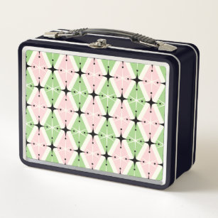Harlequin Starburst Pink/Kiwi ©studioxtine Metal Lunch Box