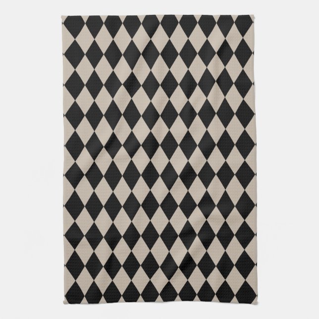 Harlequin Tan and Black Tea Towel (Vertical)