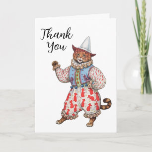 Harlequin Theatrical Costumed Cat Art Thank You Card