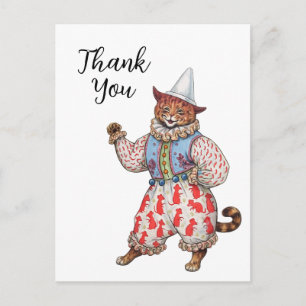 Harlequin Theatrical Costumed Cat Art Thank You Postcard