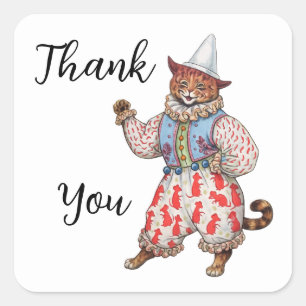 Harlequin Theatrical Costumed Cat Art Thank You Square Sticker