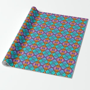 Harlequin Tiles Azure Bronze Amethyst Wrapping Paper