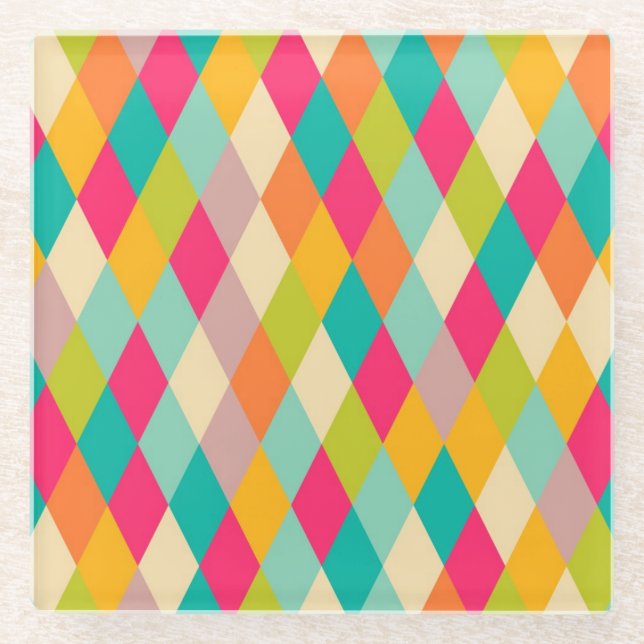 Harlequin vintage pattern glass coaster (Front)