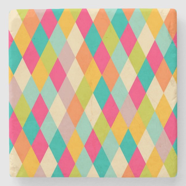 Harlequin vintage pattern stone coaster (Front)